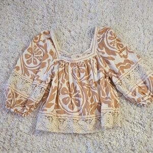 Christian Siriano Cream and Tan Patterned Top